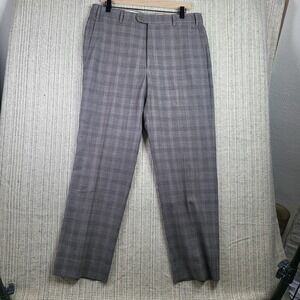 Zanella Todd Pants Mens 34 Gray Stretch Wool Plaid‎ Dress Trousers Made Italy